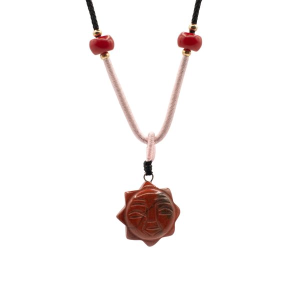 Cord Necklace Gemstone Pendant - Carnelian Sun Face