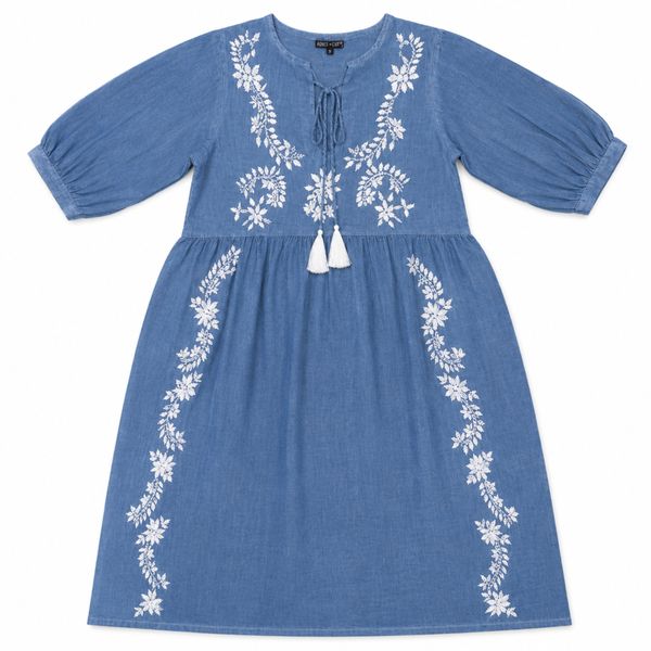 Azul oscuro con bordado y borlas (l-xl)