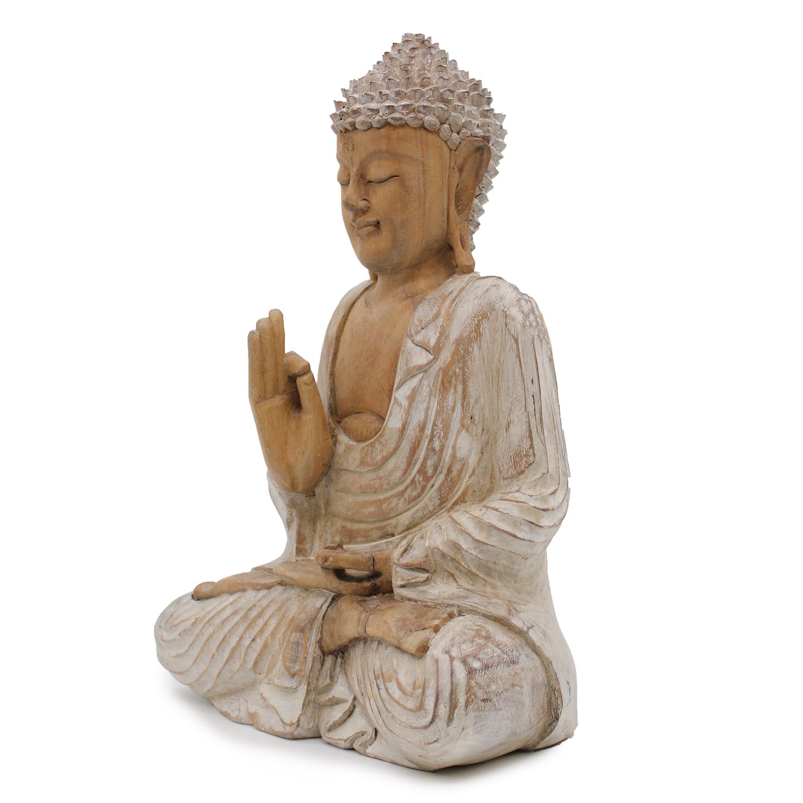 Handgeschnitzte Buddhastatue - 40cm Übertragung lehren - Weißgewaschen