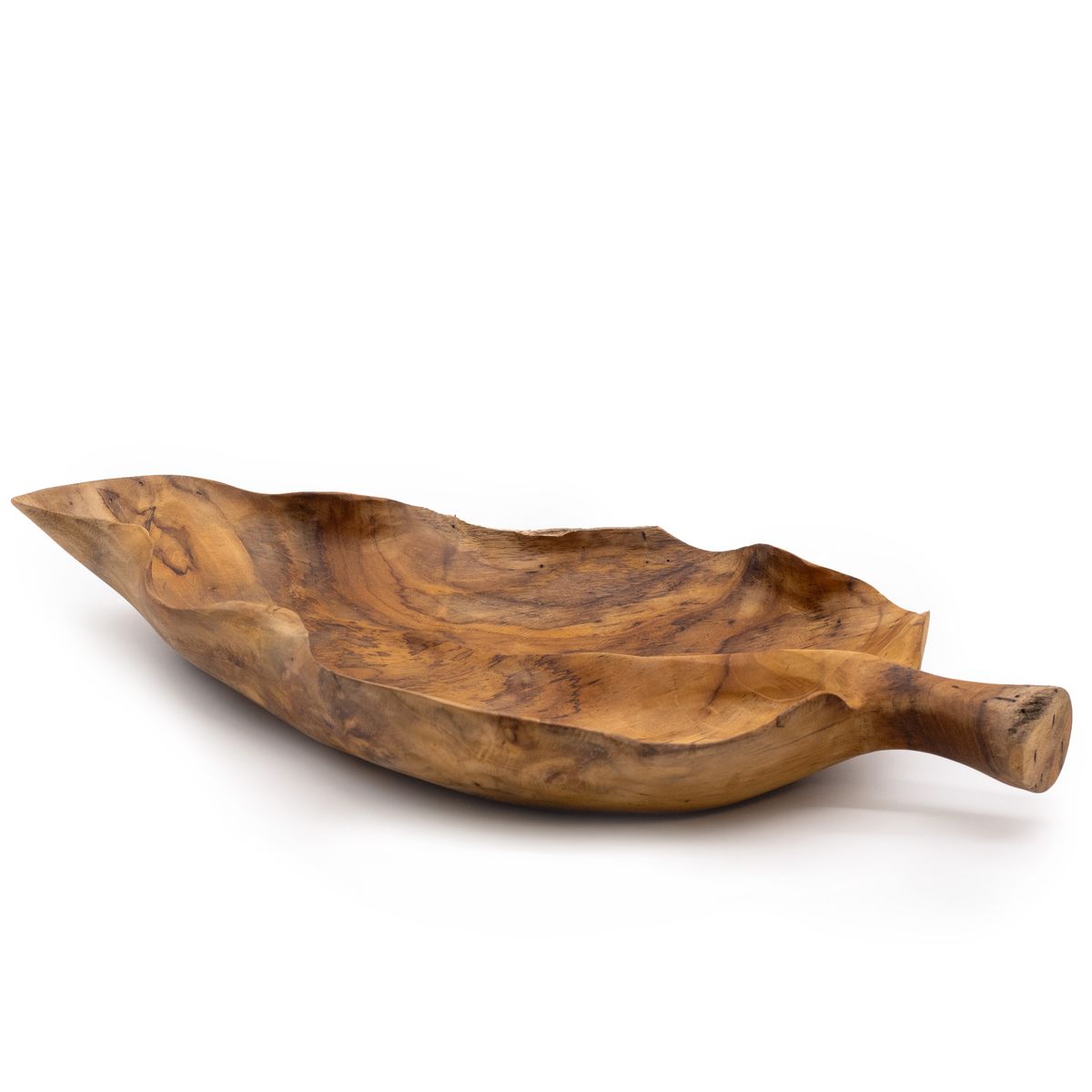 Fruteira grande em madeira de teca em forma de folha - 40x24x5 cm