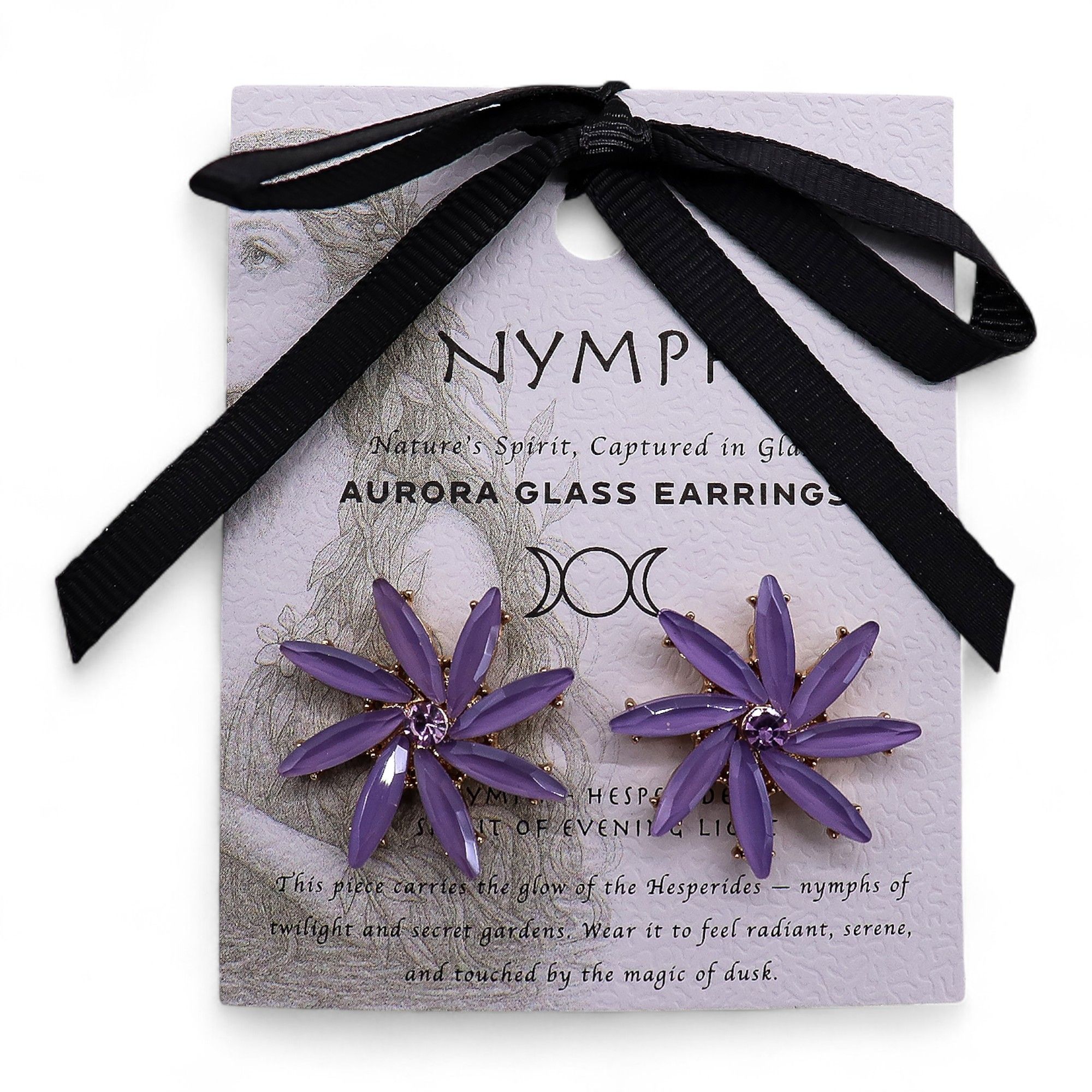 Glass Petal Flower Earrings - Lavender - Stainless Steel