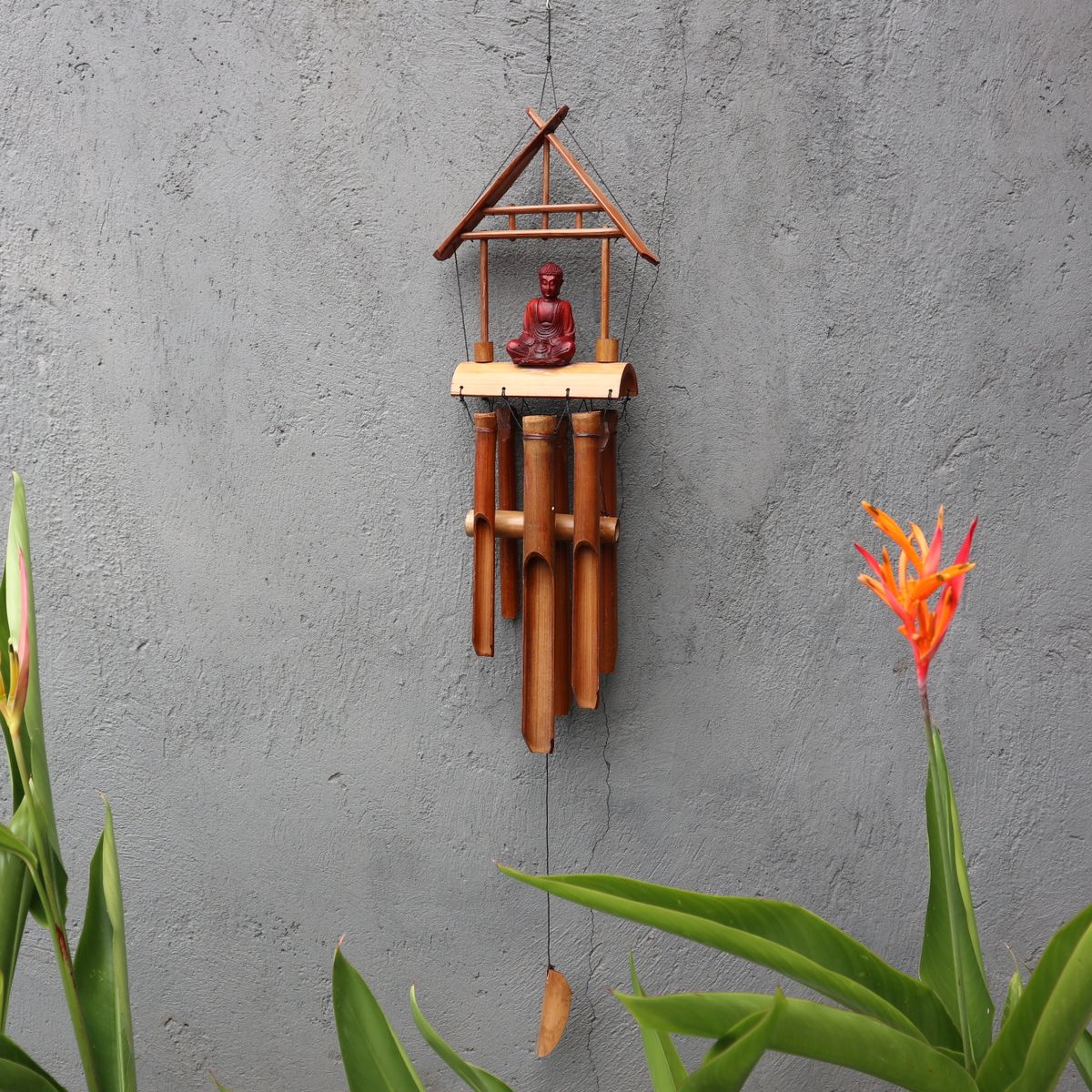 Sino de bambu - Acabamento natural - Buda castanho 6 tubos