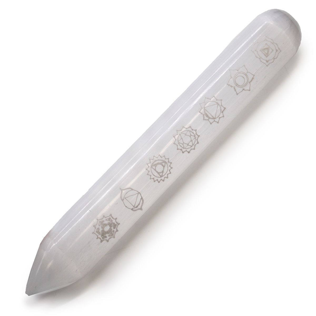 Varinha de Selenita - 16 cm (Ponta Única) 7 Chakras