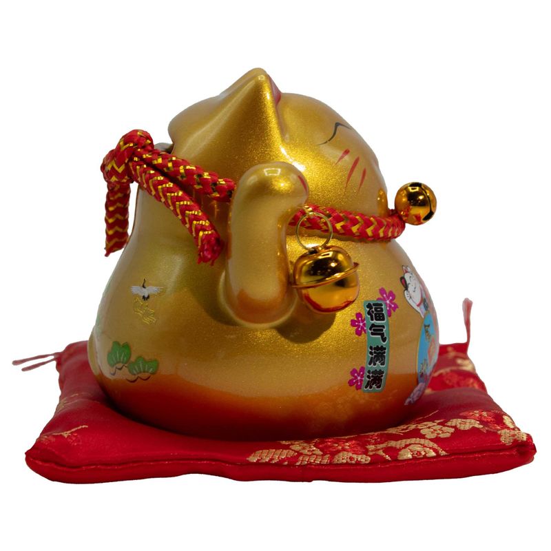Pușculiță Pisică Norocoasă din Ceramică – Aurie pe Pernă