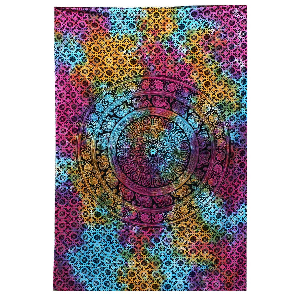 Colcha de Algodão Dupla + Tapeçaria - Mandala Elefante