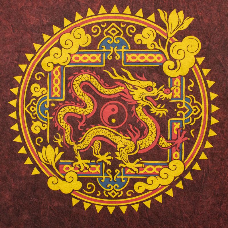 Nomad Sari Camiseta de algodón lavado a piedra - Mandala de Dragón - Granate - Mediano