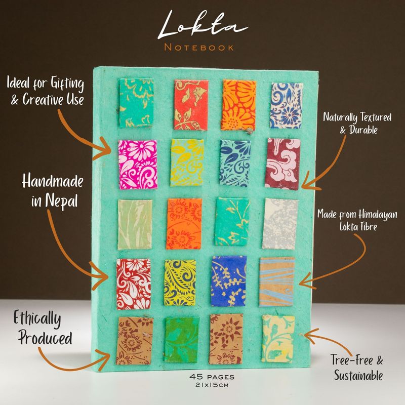 Lrg Lokta Mini Tiles Notebook (21x15cm) - 45 leafs - inc bookmark - Teal