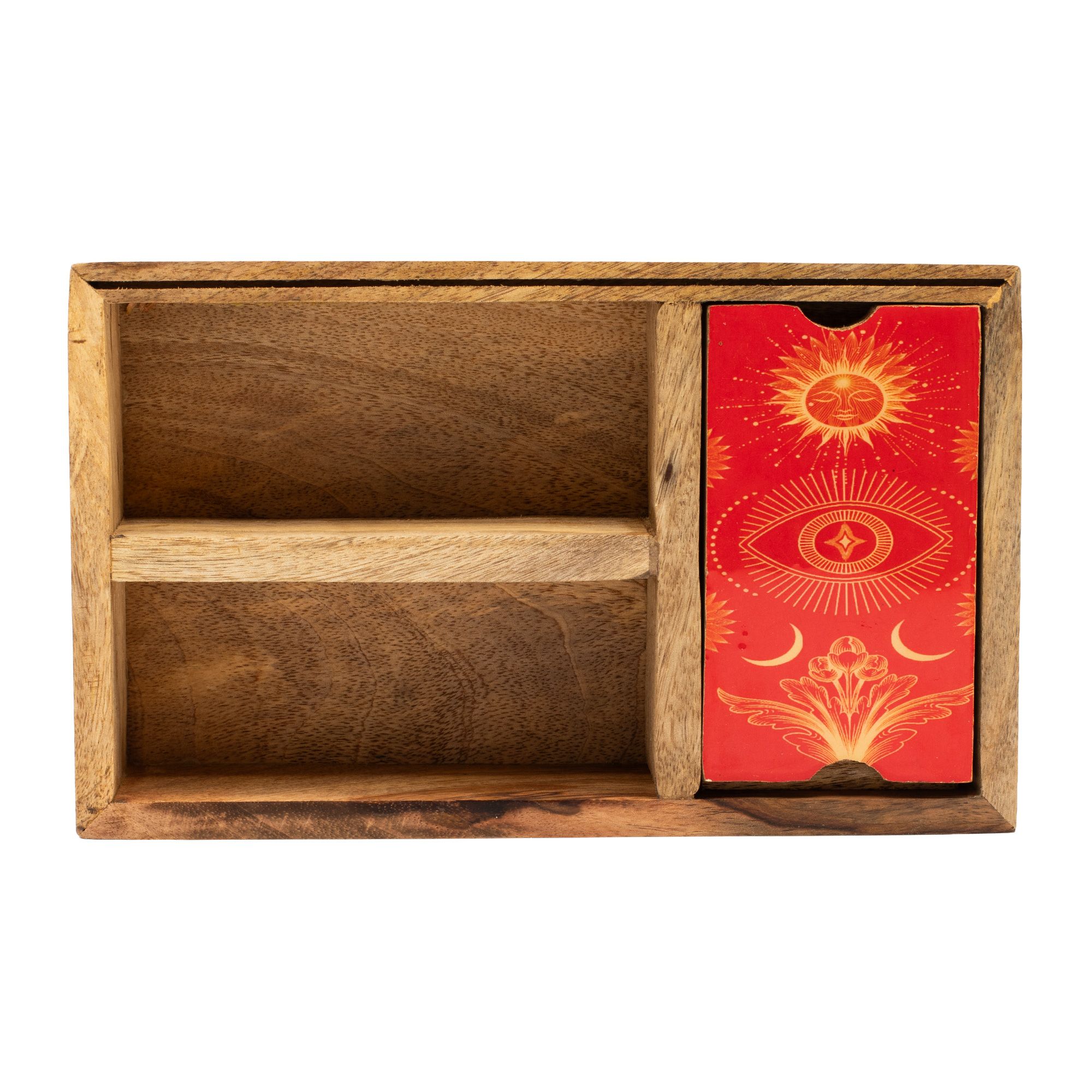 Mango Wood Tarot Box with Card Holder and Ample Storage
