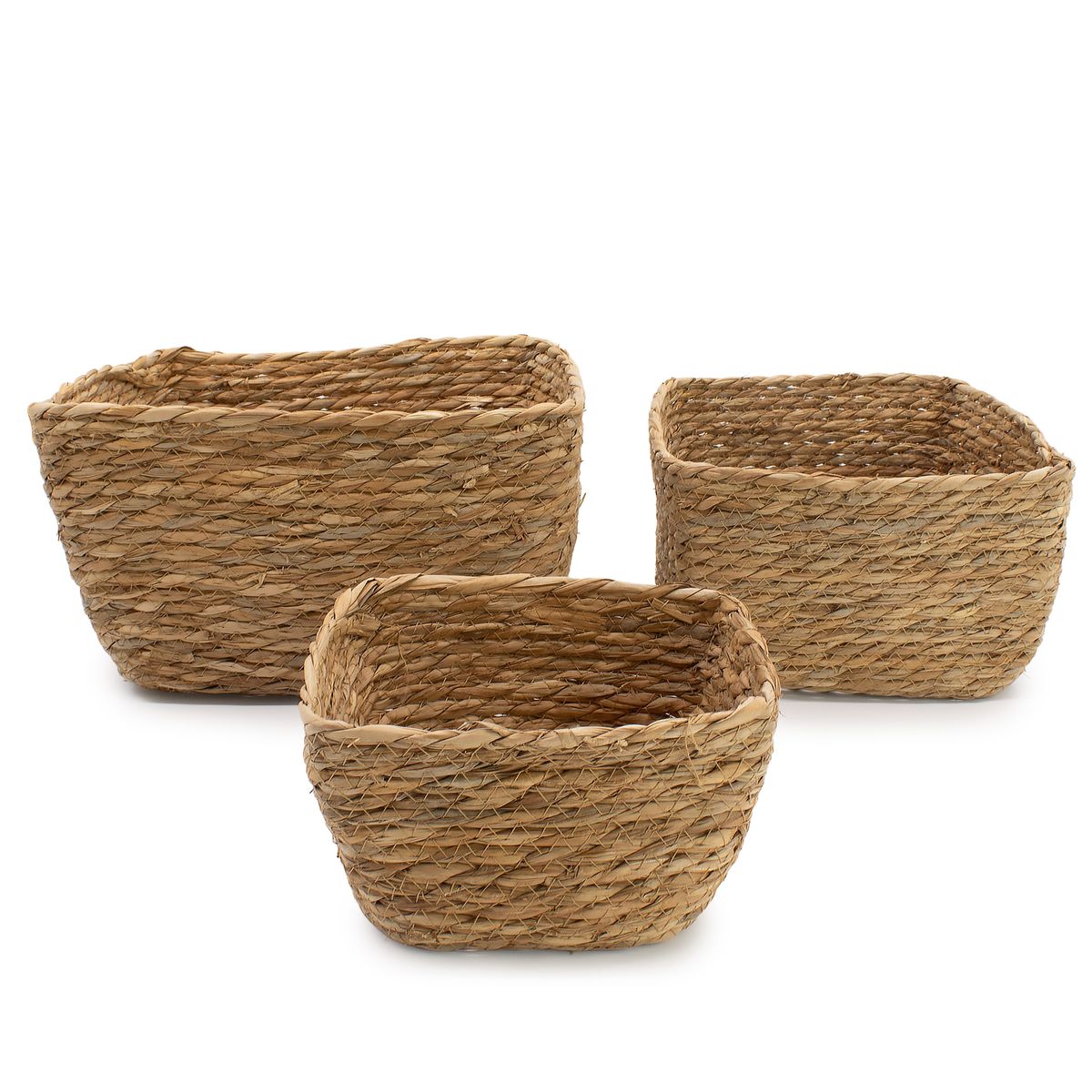 Cestos quadradas de erva marinha – Natural – Conjunto de 3