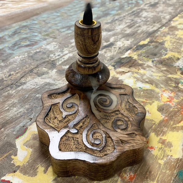 Petit Brûleur à reflux en bois de manguier - Arbre de Vie