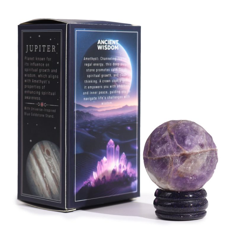 Planète Améthyste socle Goldstone Pierre de soleil