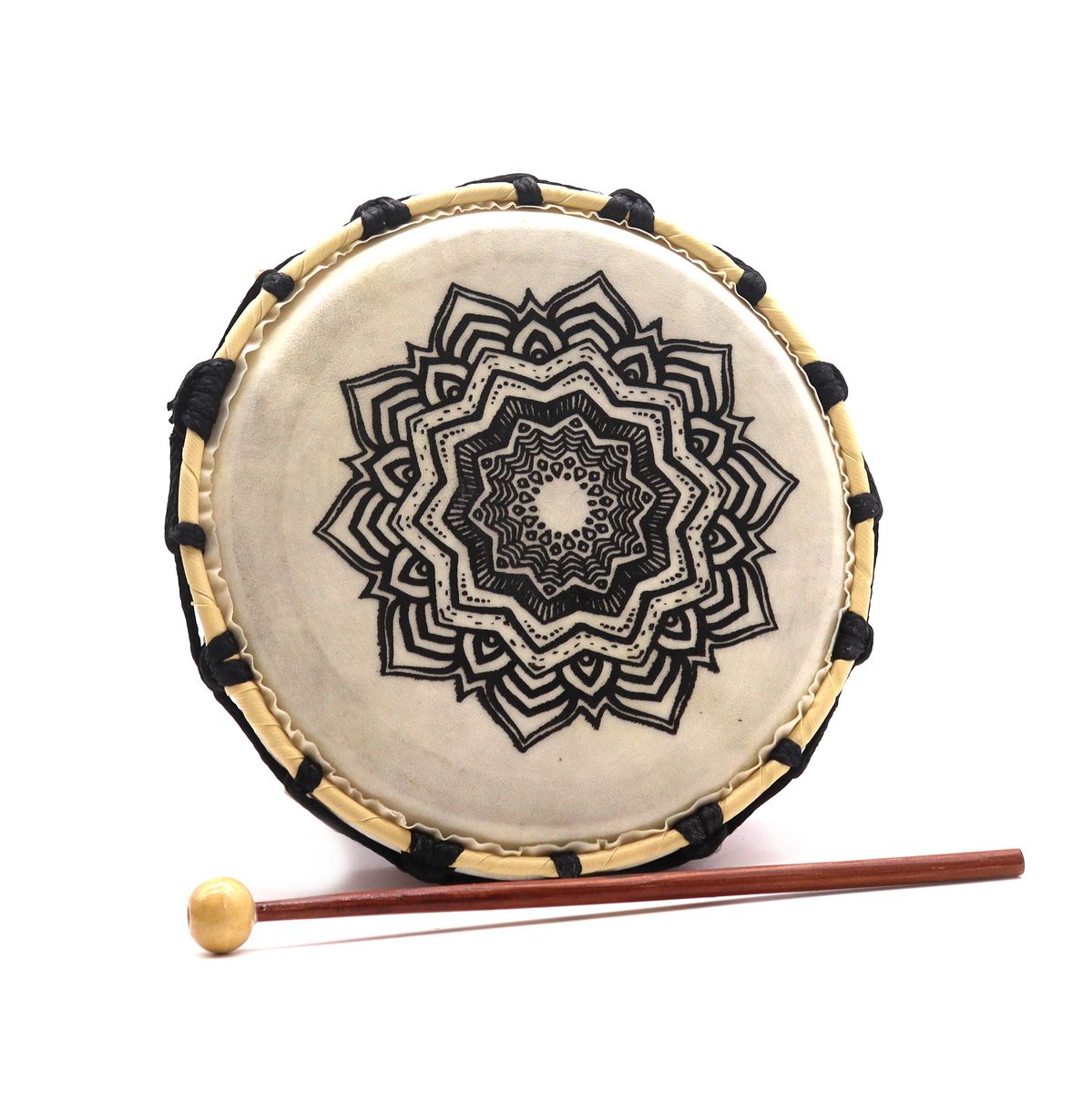Tambor xamânico Mandala com baqueta - 20 cm