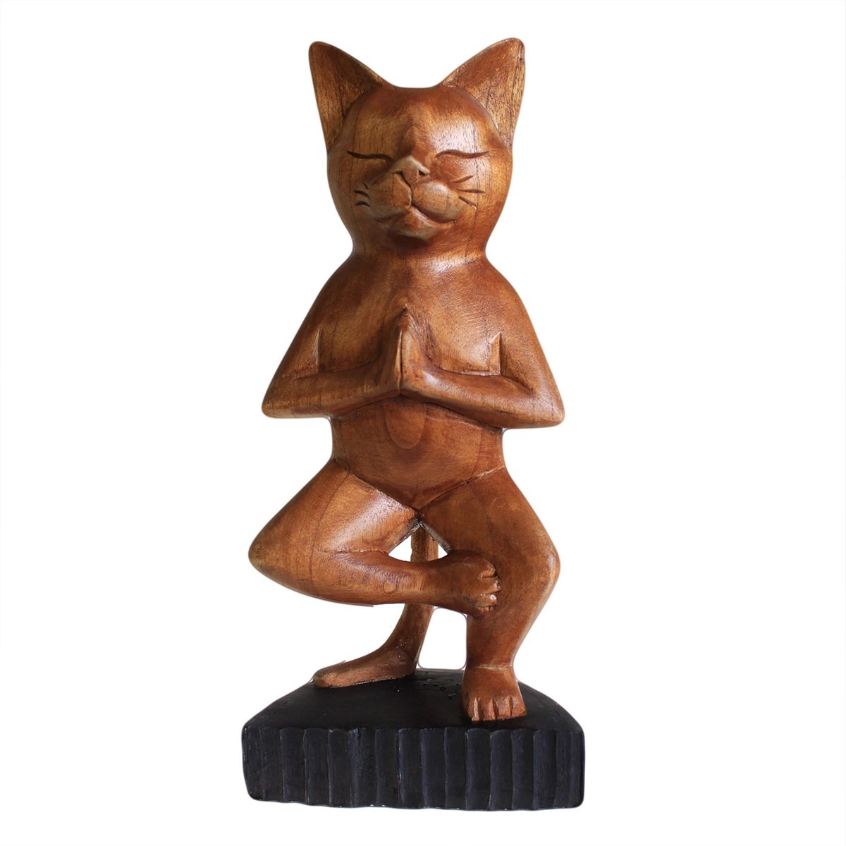 Gato de ioga esculpido à mão - Uma perna