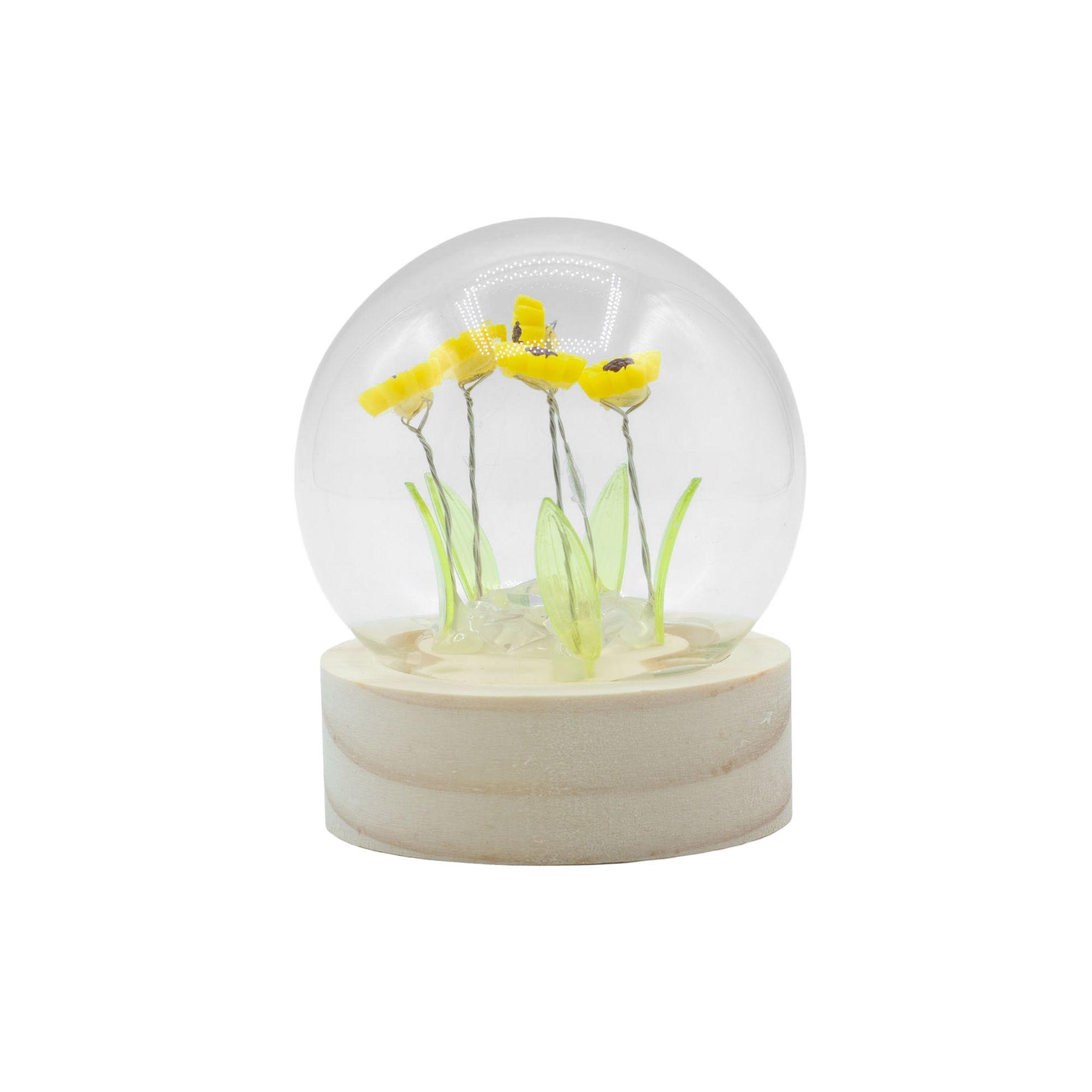 Lysande Glaskupa med Blommor - 5 Solrosor - LED Batteri