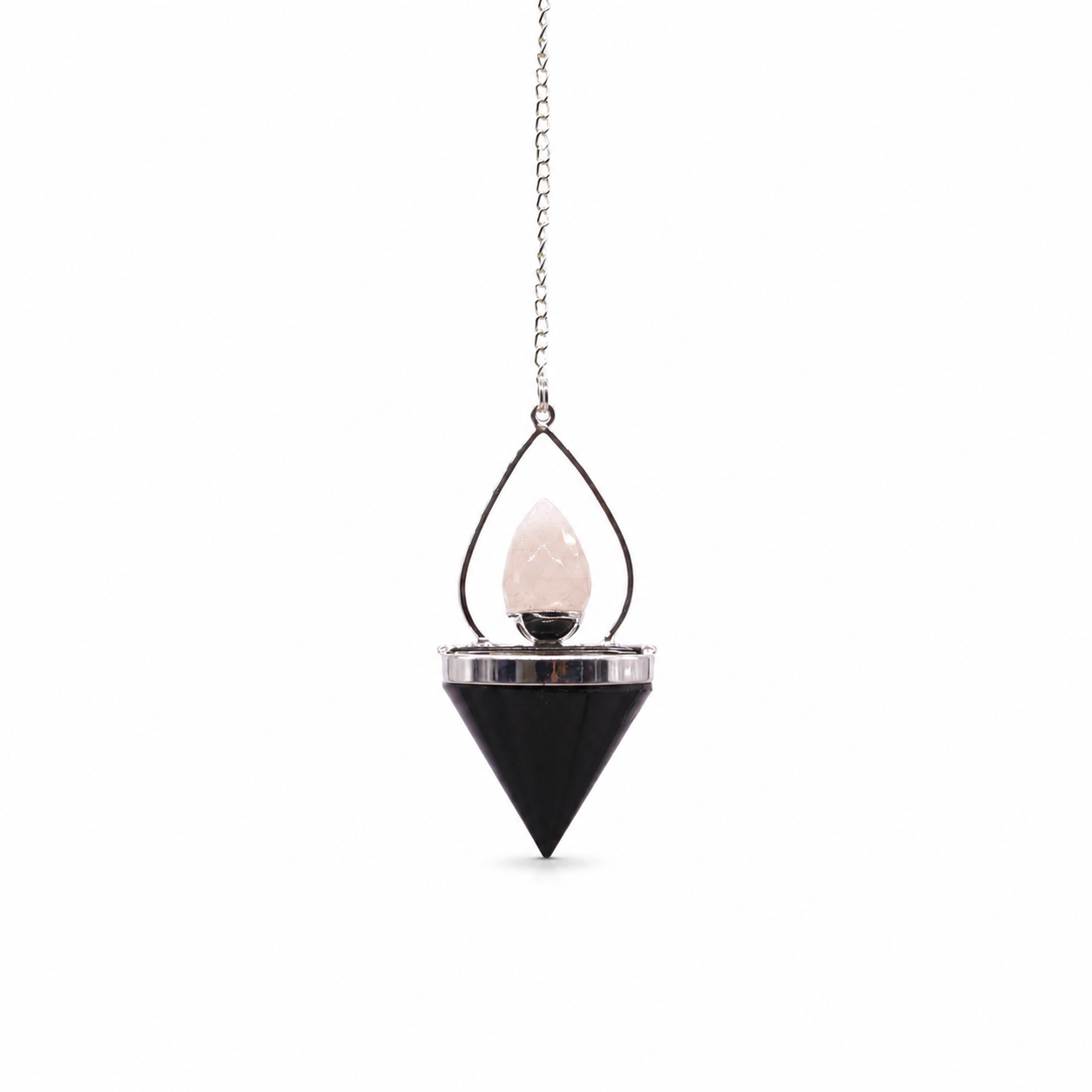 Gemstone Lantern of Life Pendulum - Black Agate & Rose Quartz