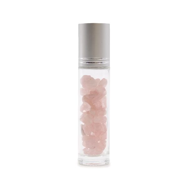 Bouteille Roll-On d'Huile Essentielle avec Gemme - Quartz Rose - Bouchon Argenté