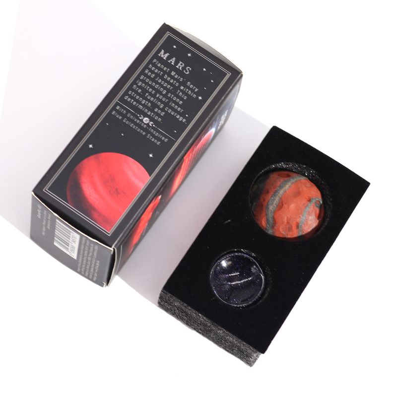 Planète Jaspe Rouge socle Goldstone Pierre de soleil