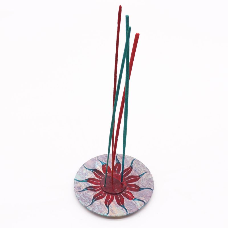 Porte-encens en pierre à savon Disque 10 cm - Fleur de Soleil (porte 5 bâtonnets)
