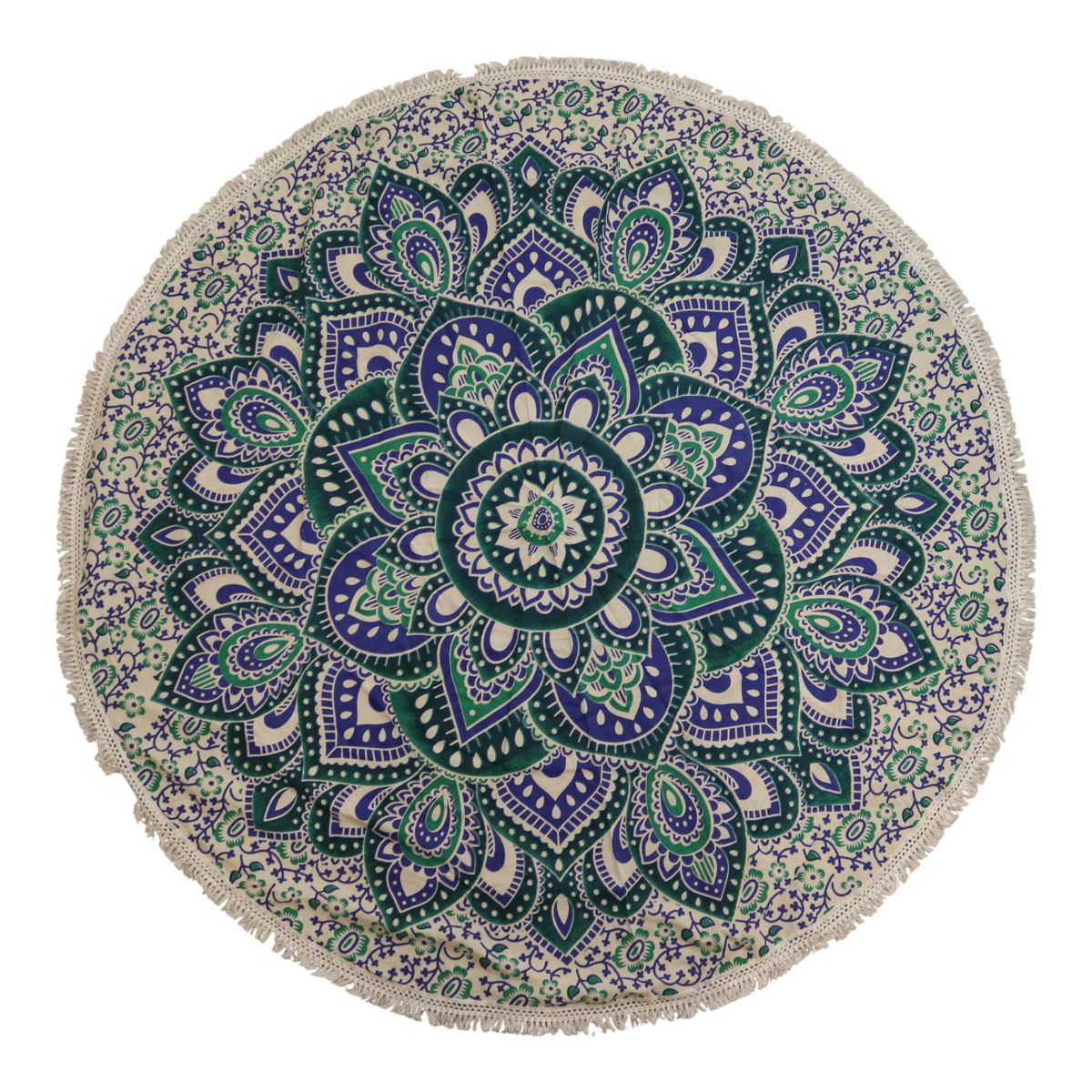 Pequeno mandala redondo de algodão (130 cm) - turquesa e azul