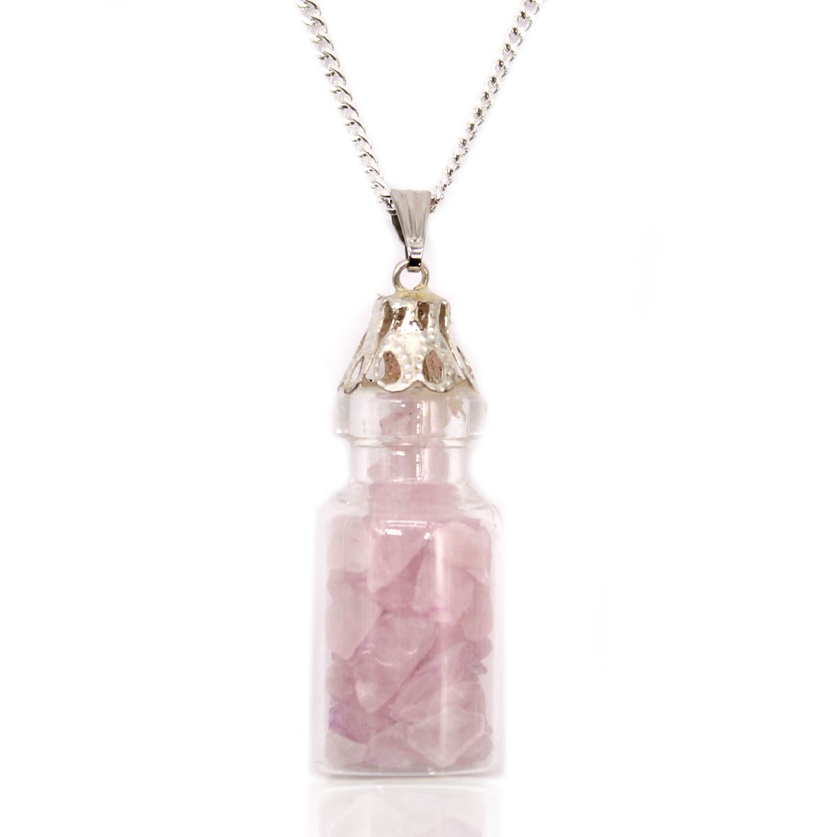 Colar de pedras preciosas engarrafadas - Quartzo rosa