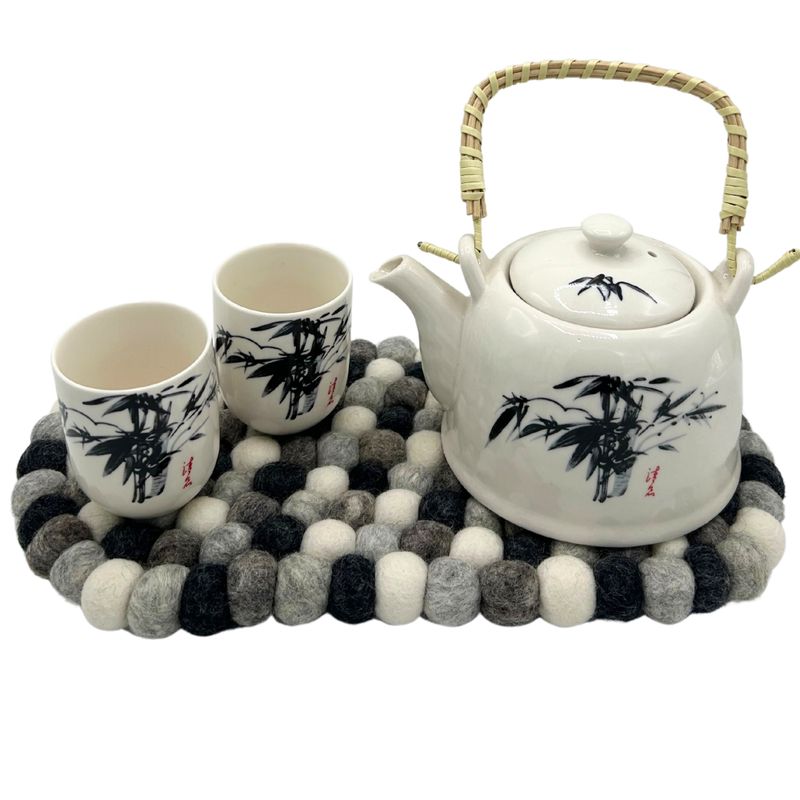 Centre de table Ovales en Boules de Feutre – 38x18 cm Gris Multicolores