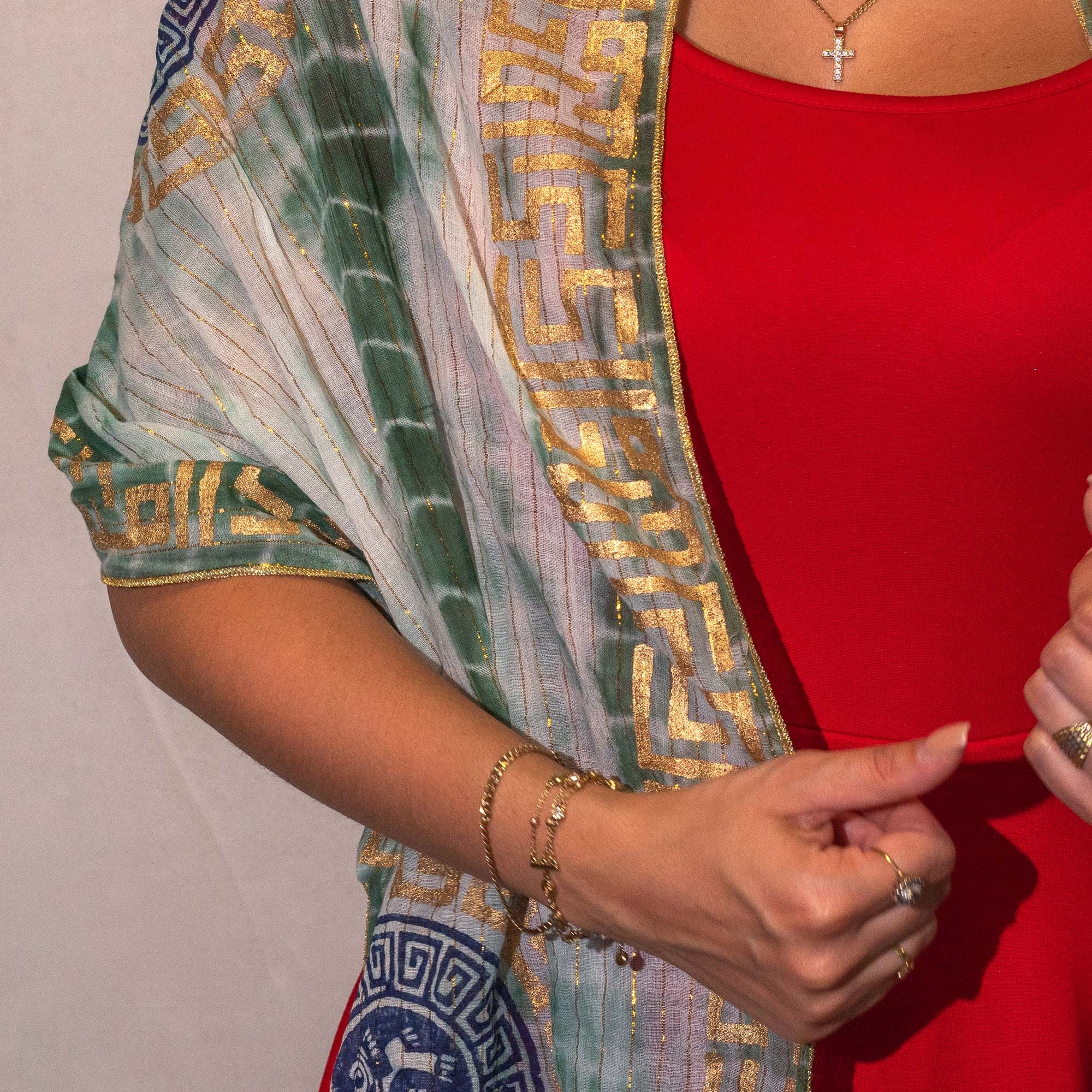 Nomad Sari Verano Marbella Pañuelo estampado - Verde con Oro  (180x50cm)