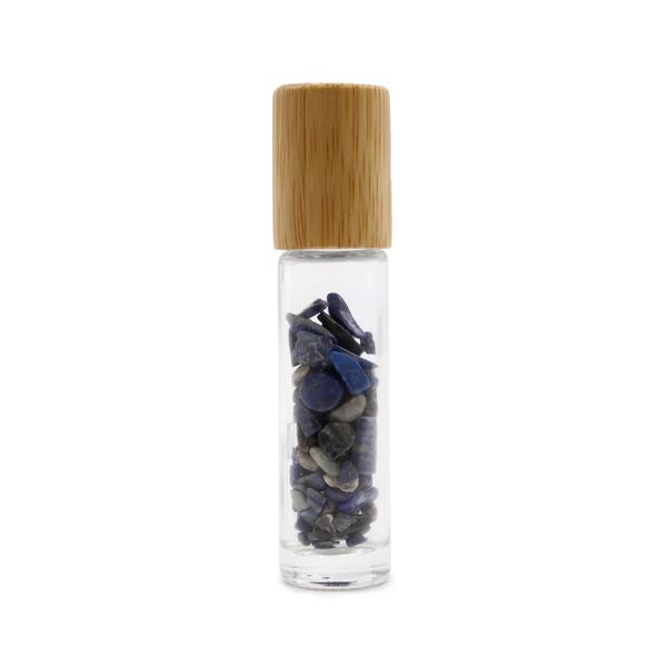 Bouteille Roll-On d'Huile Essentielle avec Gemme - Sodalite - Bouchon en Bois