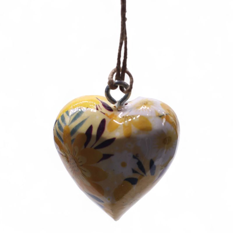 Large Decor Wood Hearts -  Yellow Floral  - in Display Jar
