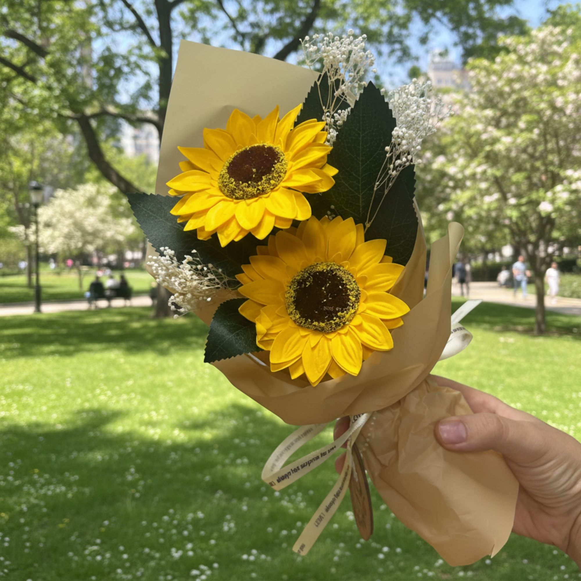 Soap Sunflowers Bouquet - Two Flowers, Yellow