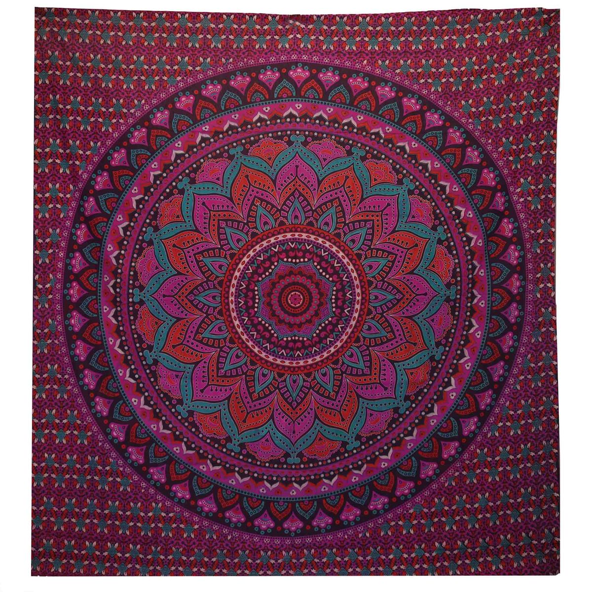 Colcha de casal em algodão + pendente de parede - Mandala Clássico - Roxo