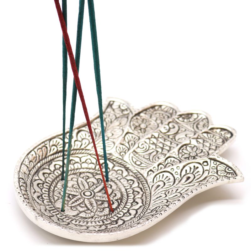 Porte-encens Hamsa en aluminium poli grand modèle 18x13cm