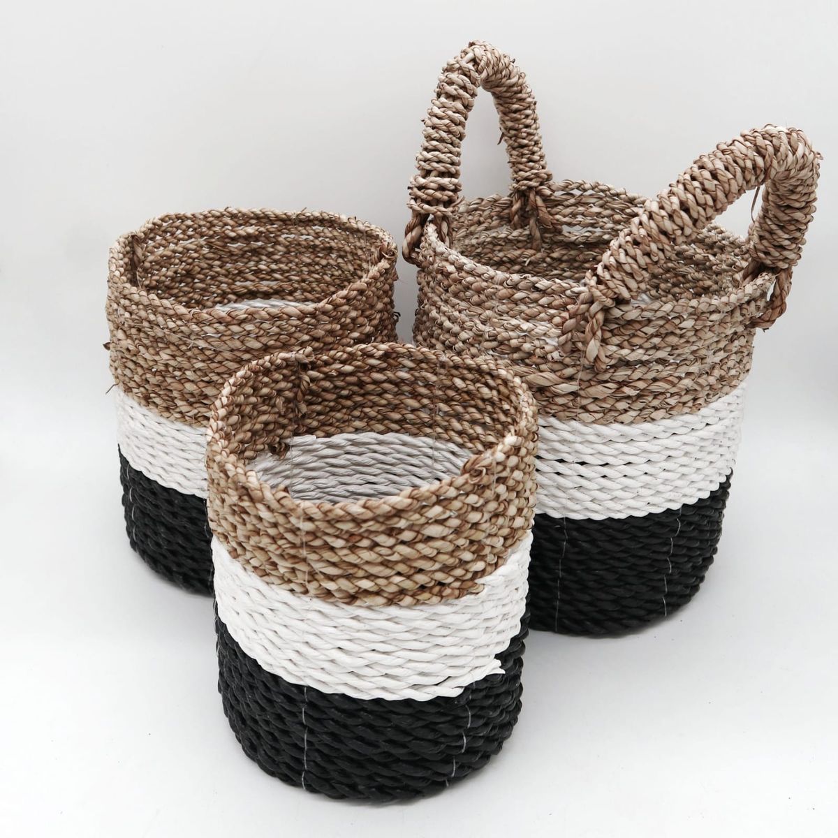 Conjunto de cestos de algas marinhas - Cinza escuro / Branco / Natural