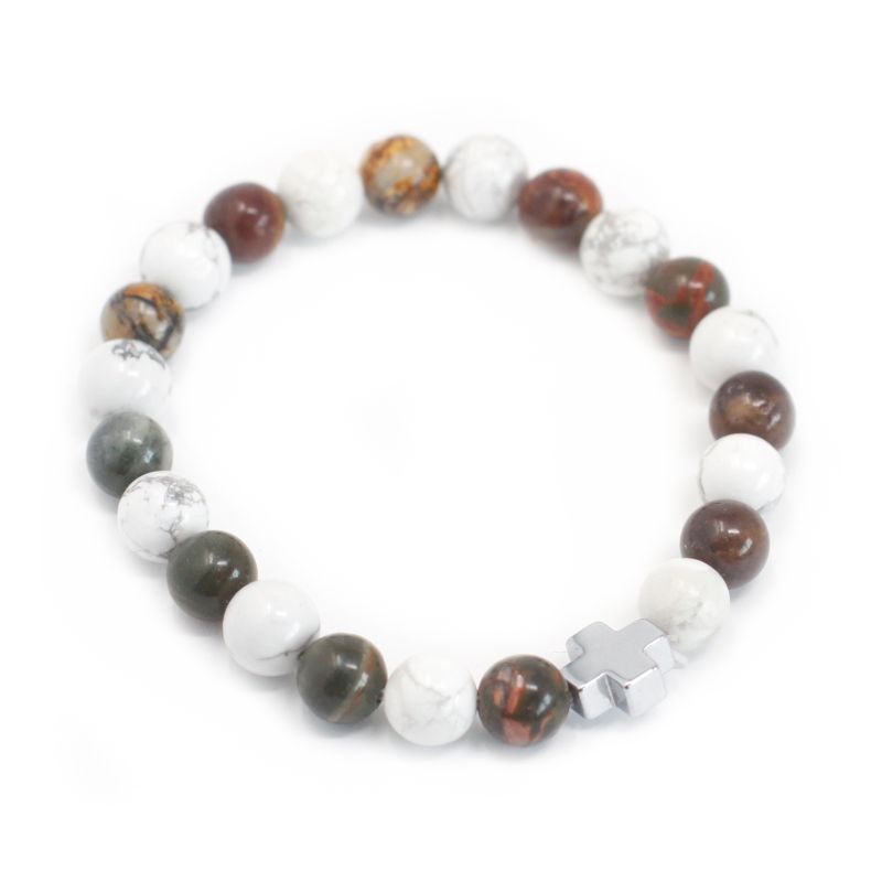 Set of 2 Gemstones Friendship Bracelets - Piece - Picasso Jasper & White Howlite