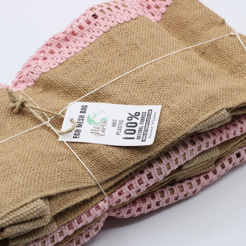 Sac filet pur jute doux et filet en coton - Rose