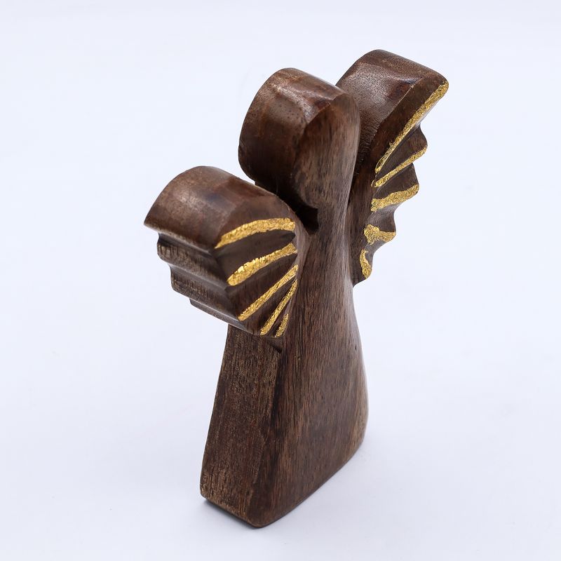 Med Mango Wood Angel - Gold Decor - 16cm