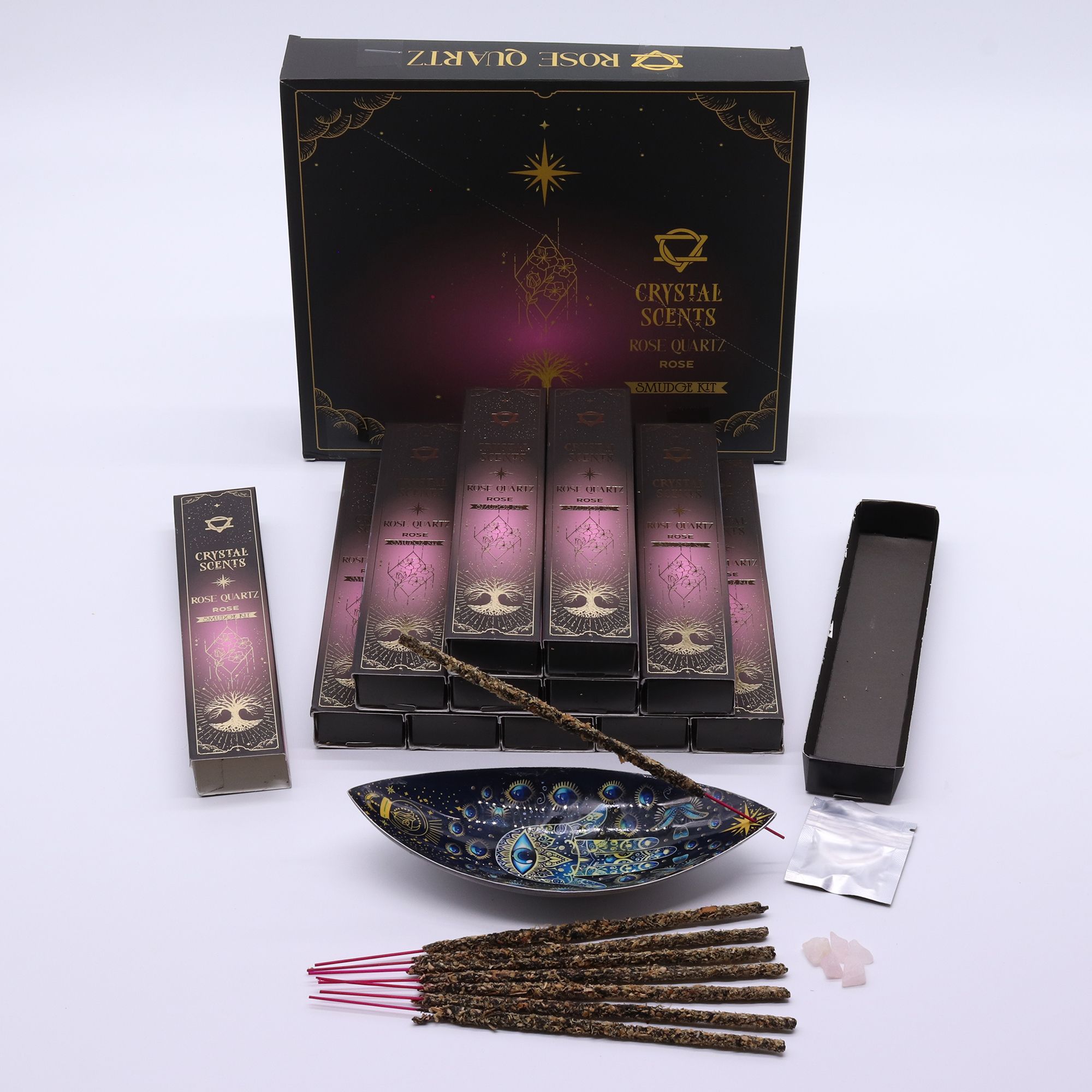 Incienso de purificación con aroma a cuarzo rosa cristal - Rosa