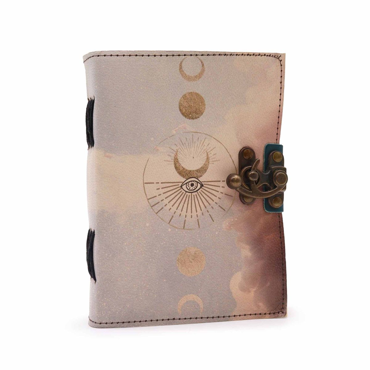 Caderno de couro - Fases da Lua - 12,5x17,5 cm