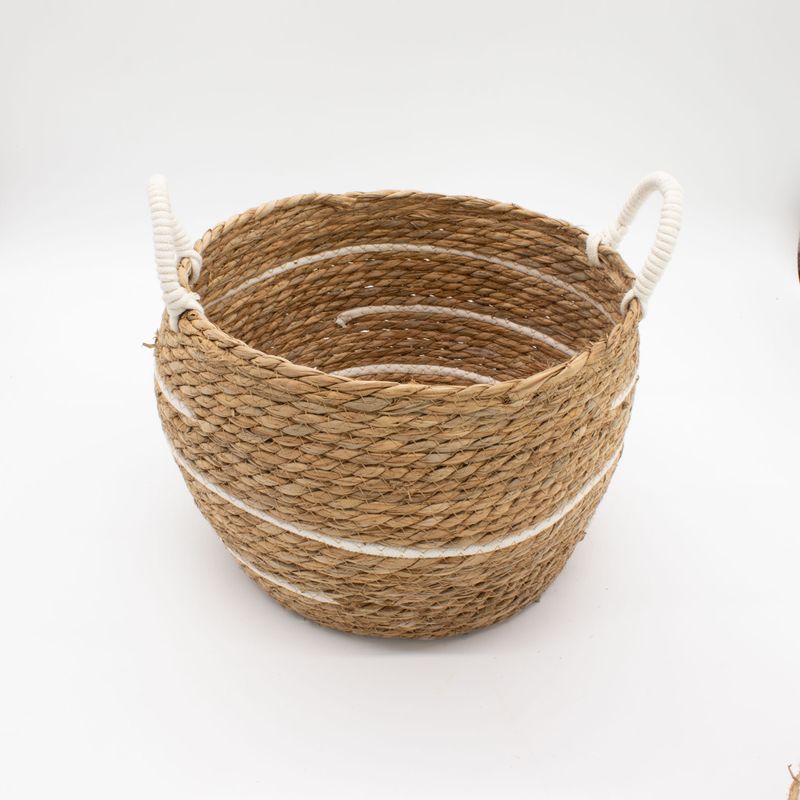 Cotton & Seagrass Large Baskets - Natural Stripes- Set of 3 (32.5cm 29.5cm 24cm)