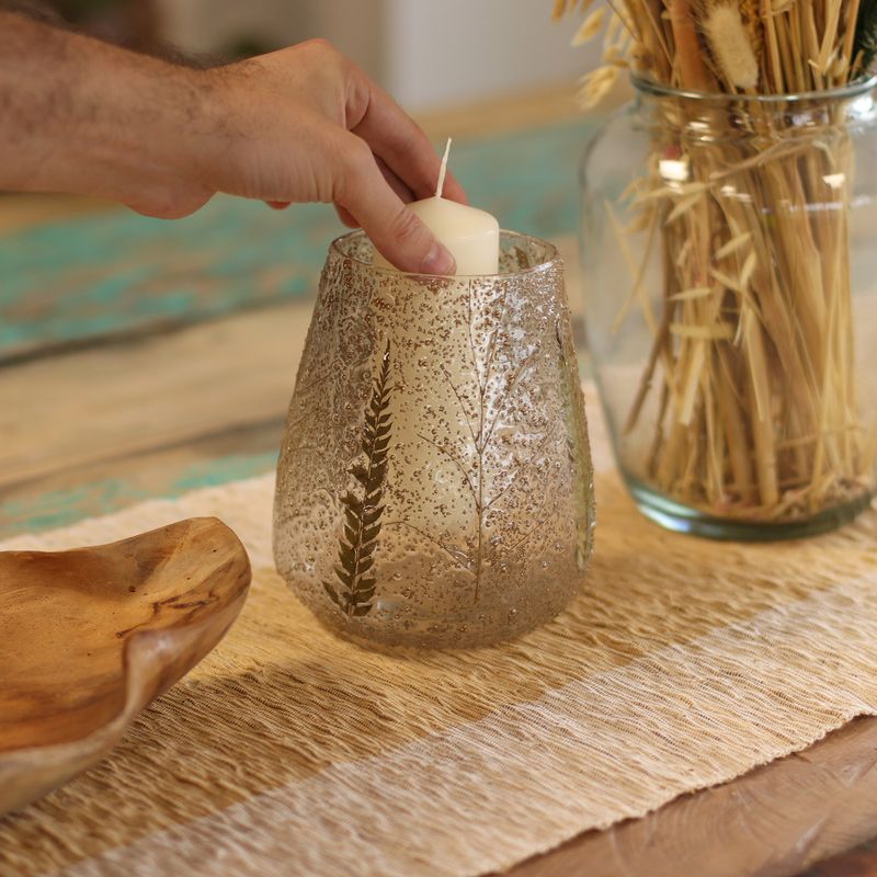 Natural Floral Glass - Large Bowl Candle Holder - Pine - (15x12cm)