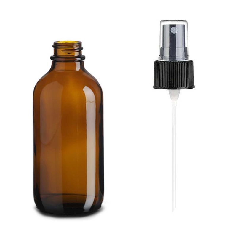 120ml Amber Glazen Boston Fles met Zwarte Spraydop