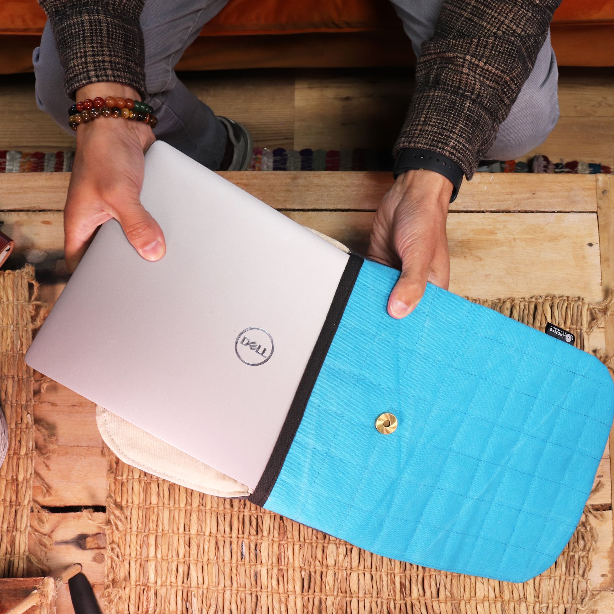 13 inch Laptop Padded Pouch - Crazy Yellow - 14oz Stonewash