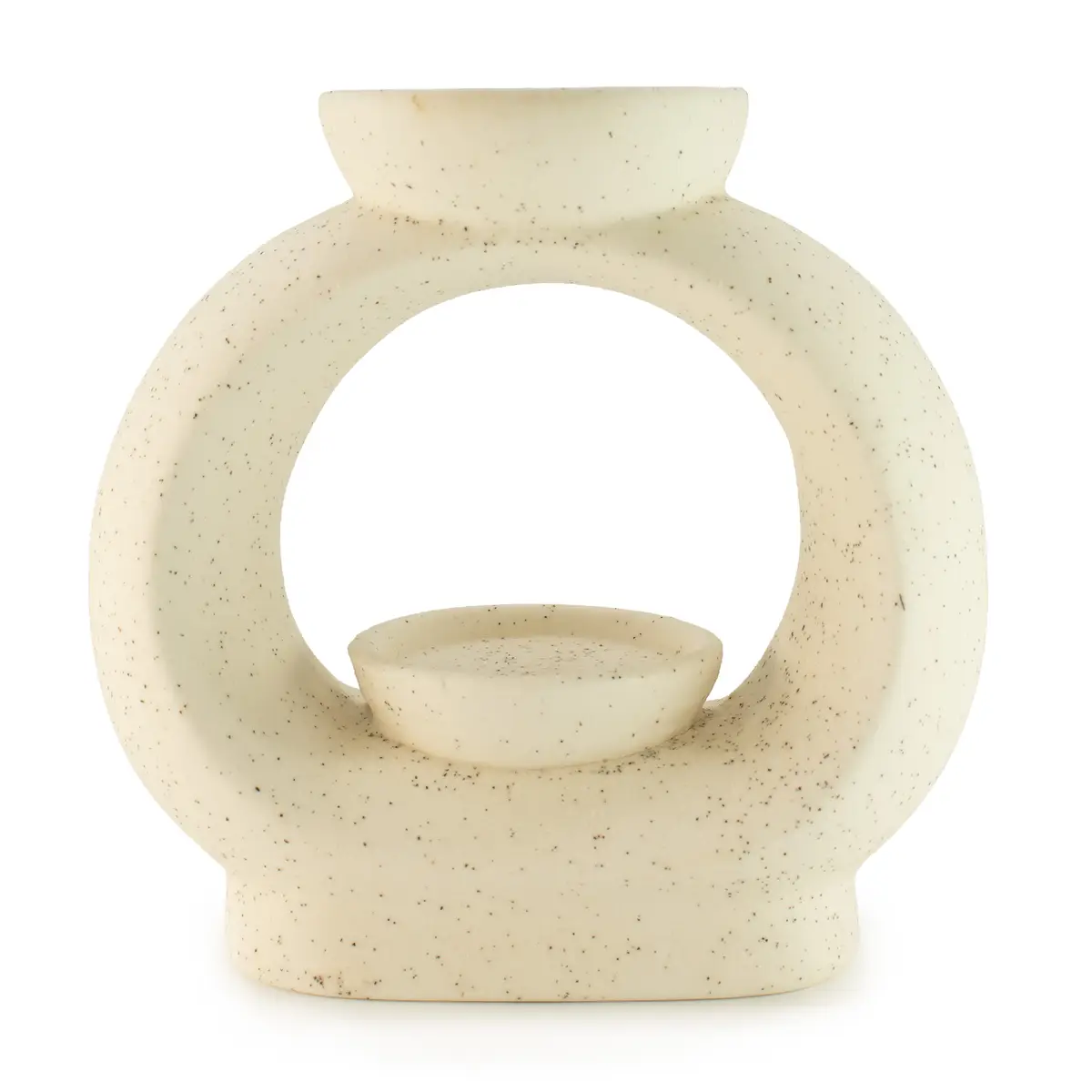 Ceramic Zen Oil Burner - Large Oval Pebble - Speckled Off-White — Incense Burners · GlowDuty apothecary