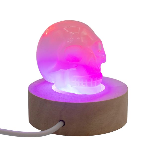 Base LED USB Redonda de Madeira 6 cm - Multicolorido