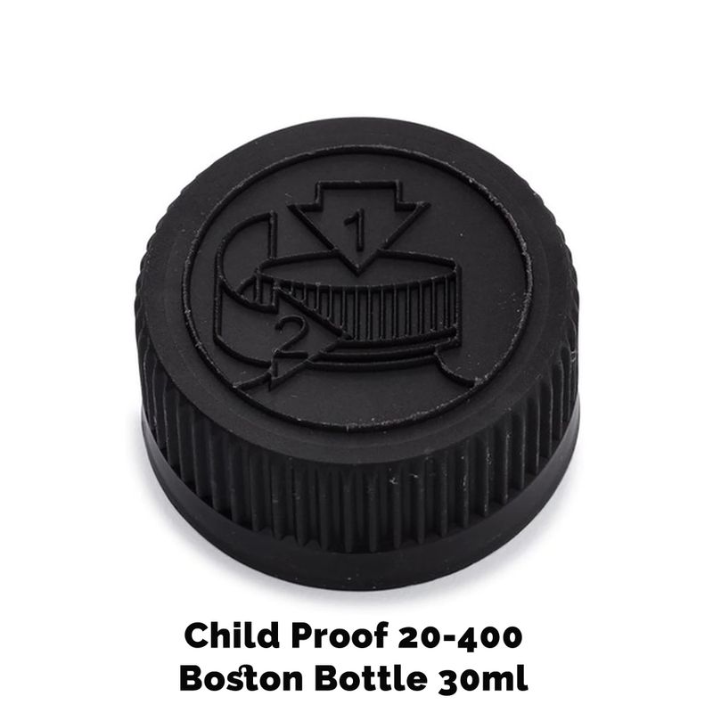 Bouchon pour Bouteille Boston Ambrée Sécurité Enfant 20mm (pour 30ml - 60ml) - Plastique Noir