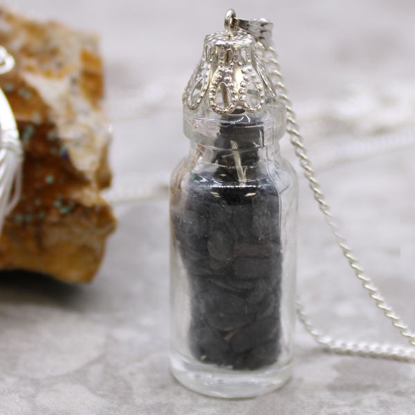 Collier de Pierres Précieuses en Bouteille - Onyx Noir