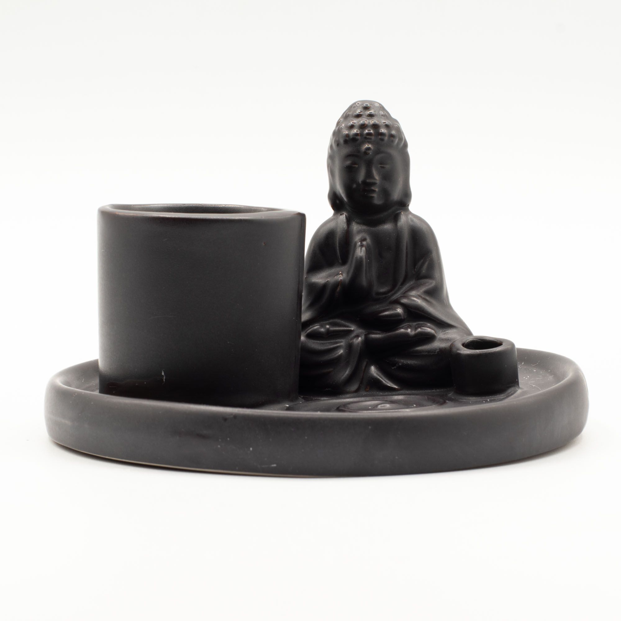 Multi Purpose Buddha Incense Plate - Ceramic Matt Black