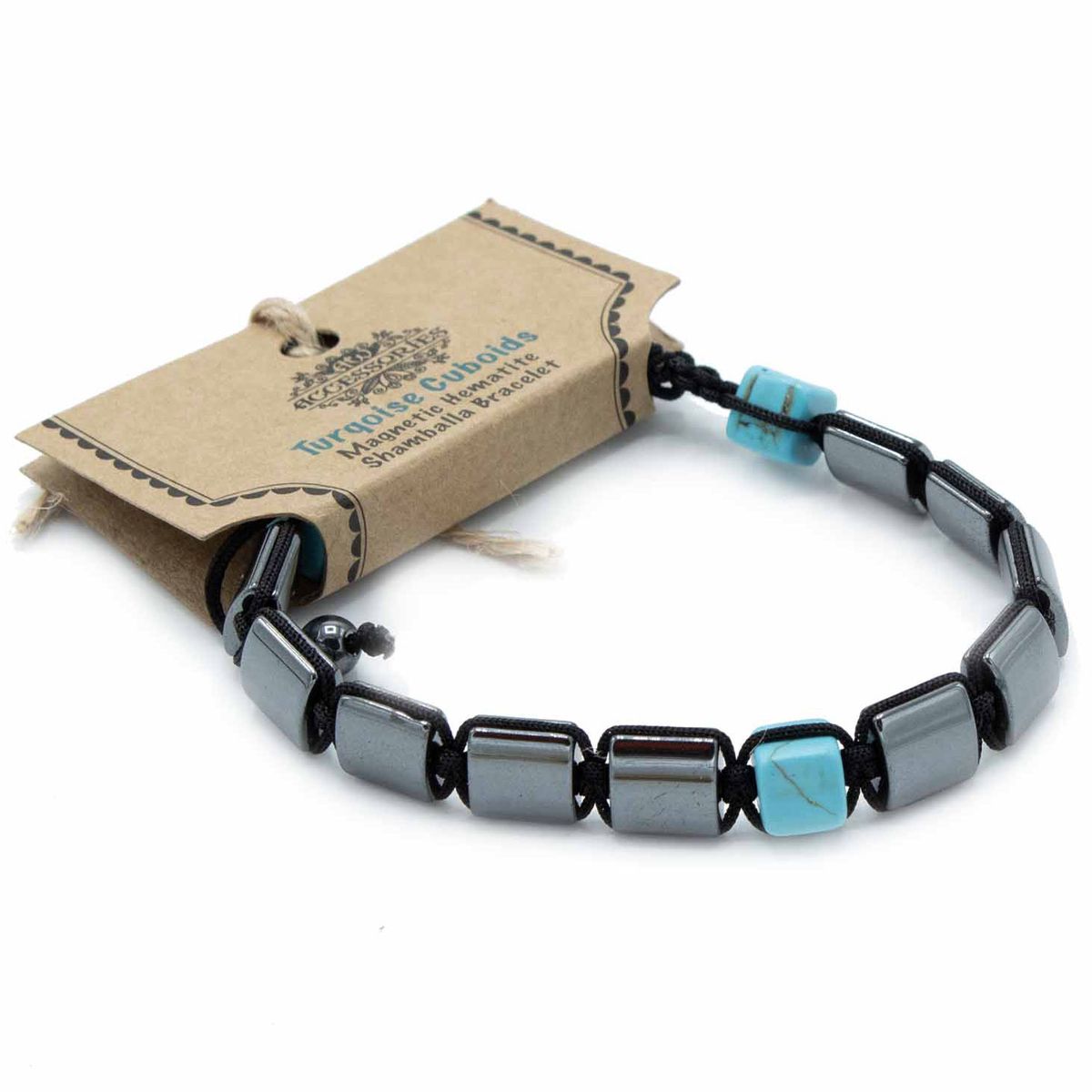 Pulseira Magnética Shamballa de Hematite - Cubóides Turquesa