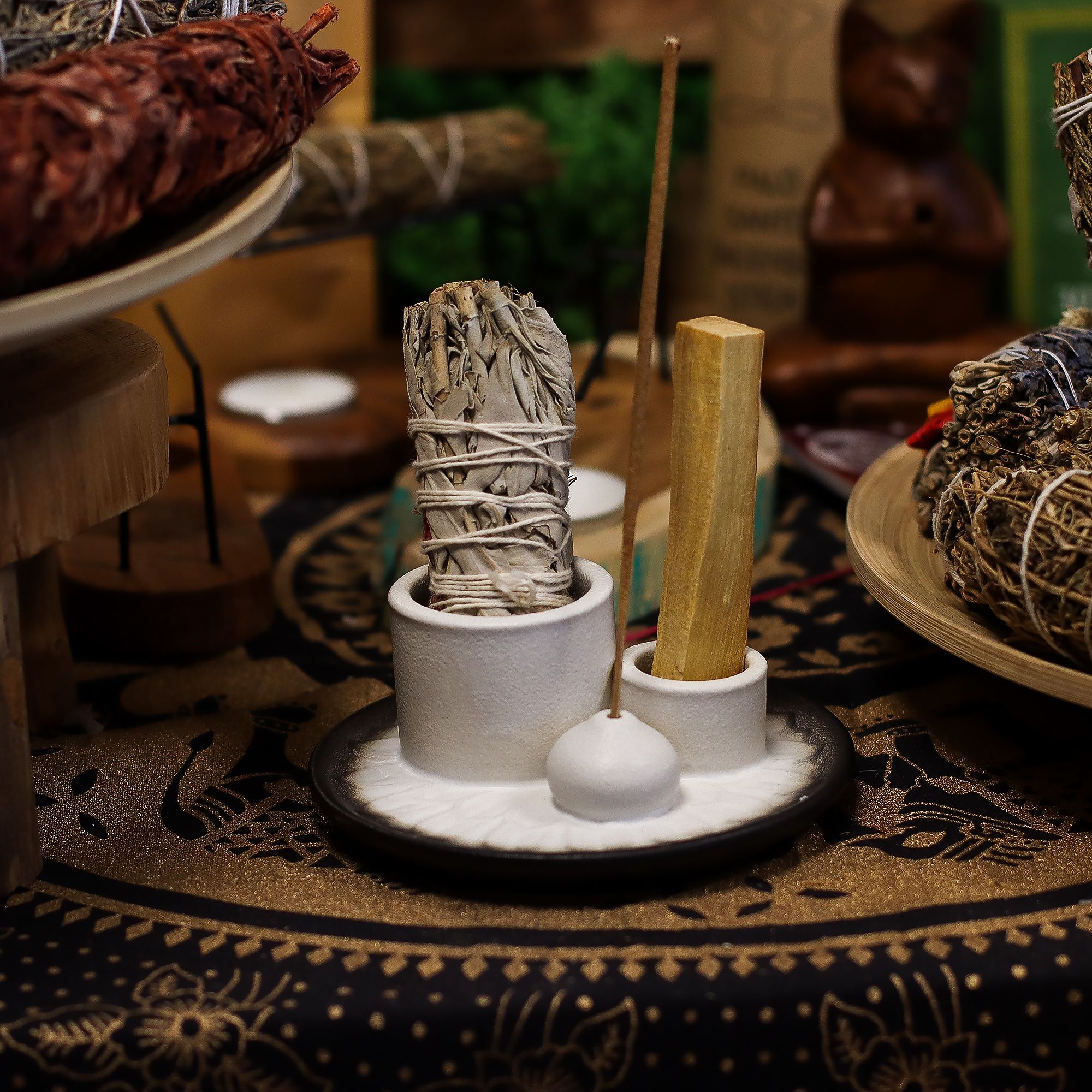 Držač za Palo Santo, Mirisni Štapić i Švežanj – Mandala – Bijela i Siva