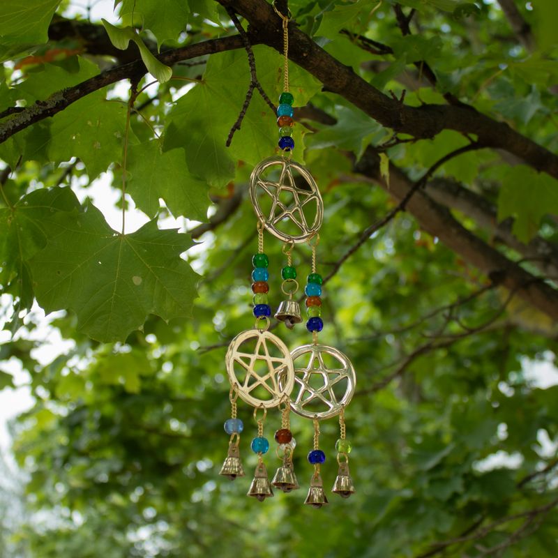 Indian Chimes - Brass Tri-Pentagram - 7 Bells - 9.5x32cm