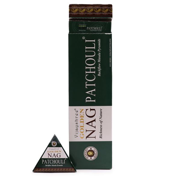 Incensos Jumbo Golden Nag 42g - Cones de Fluxo Reverso Patchouli
